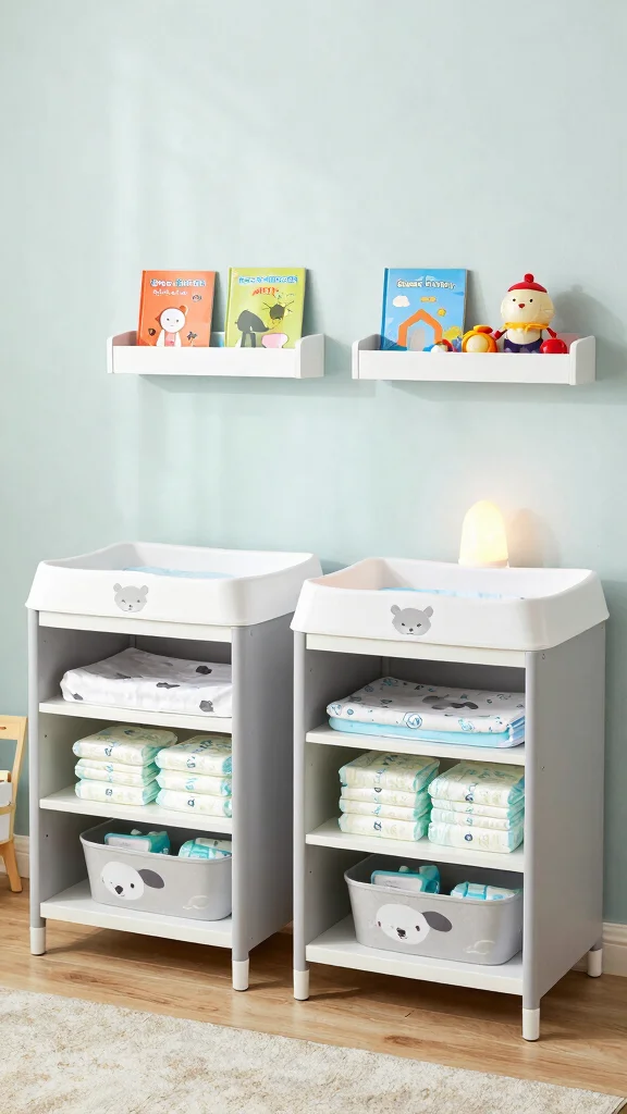 13 Nursery Ideas for Twins for a Functional Beautiful Shared Baby Room - 3. Dual Changing Stations for Efficient Baby Care 1