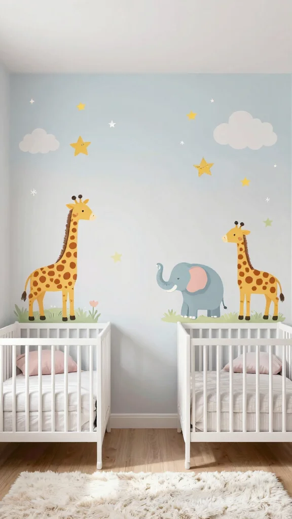 13 Nursery Ideas for Twins for a Functional Beautiful Shared Baby Room - 9. Charming Wall Decals for Easy Decor 1