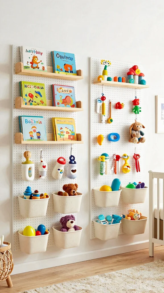13 Nursery Layout Ideas for Every Room Size and Furniture Arrangement - 4. Wall-Mounted Storage Solutions 1
