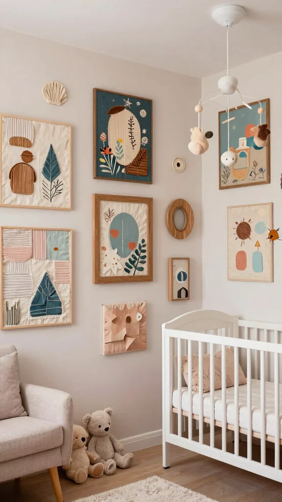 13 Nursery Wall Art Ideas for a Beautiful Personal Baby Room Display - 12. Mixed Media Art 1