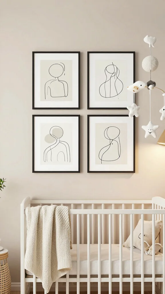 13 Nursery Wall Art Ideas for a Beautiful Personal Baby Room Display - 8. Minimalist Line Art 1