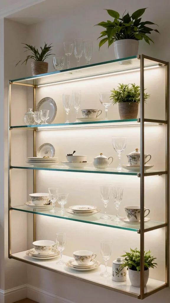 13 Shelf Storage Room Ideas for an Accessible Beautiful Organized Space - 6. Open Shelving with Glass Accents 1
