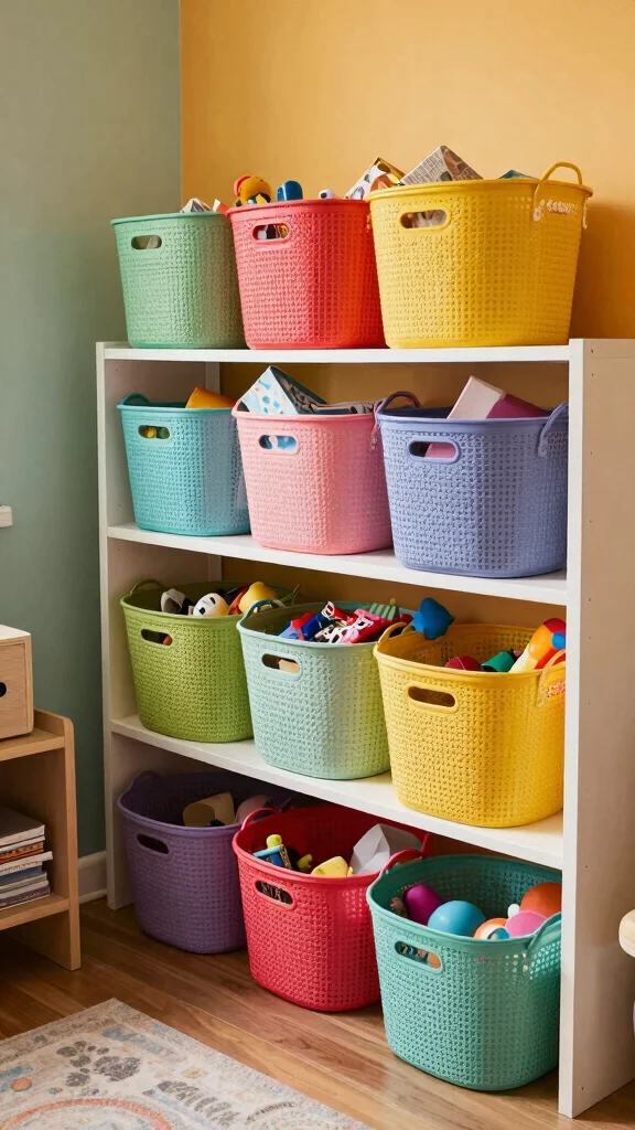 13 Storage Room Layout Ideas for Every Shape, Size, and Organization Style - 13. Colorful Basket Storage 1