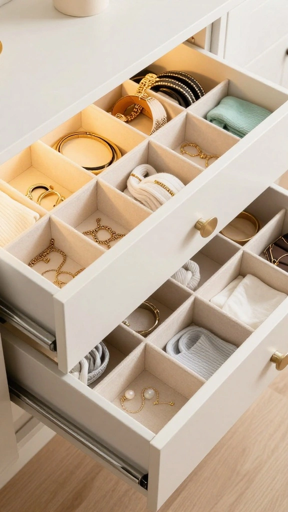 13 Storage Room for Clothes Ideas for a Tidy Organized Wardrobe Space - 7. Use Drawer Organizers for Small Items 1