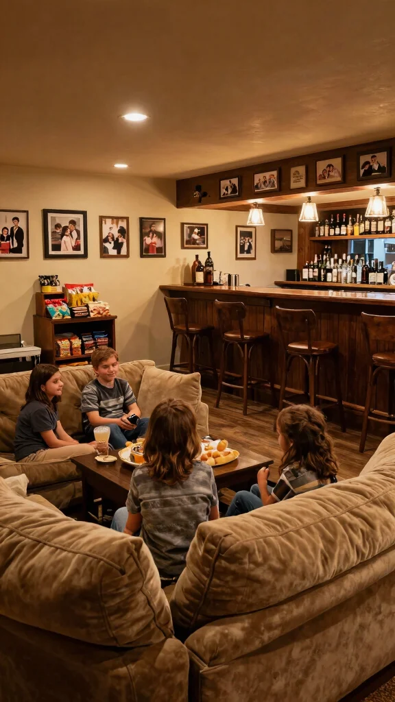14 Basement Bar Concepts for an Entertainer's Dream Lower Level - 11. Cozy Family Bar 1