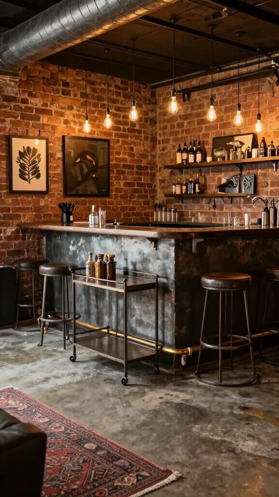 14 Basement Bar Concepts for an Entertainer's Dream Lower Level - 5. Industrial Chic Vibe 1