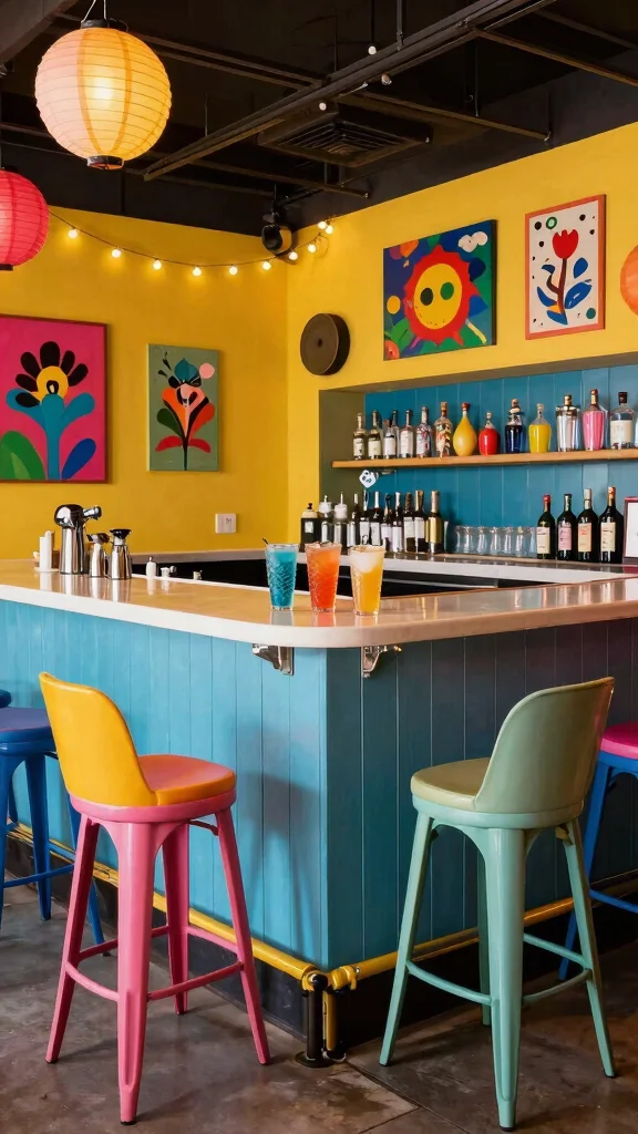 14 Basement Bar Concepts for an Entertainer's Dream Lower Level - 6. Colorful and Fun Bar Space 1