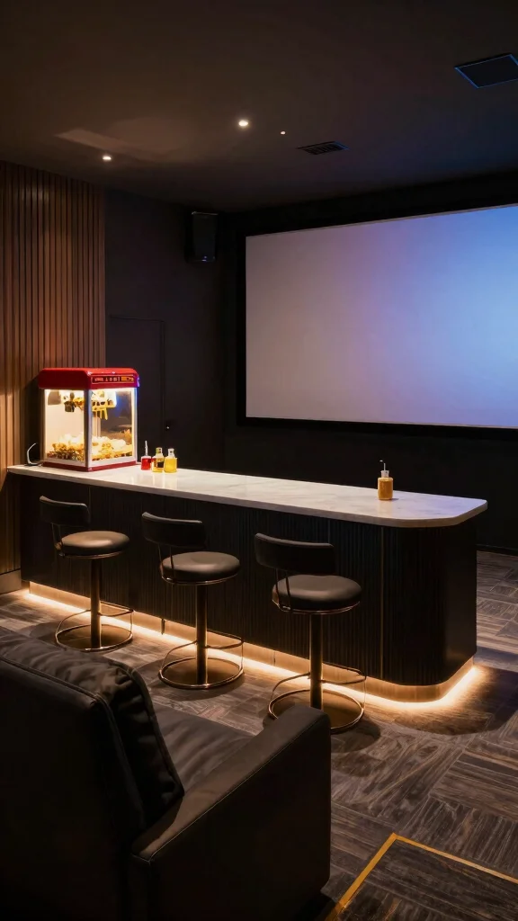 14 Basement Bar Concepts for an Entertainer's Dream Lower Level - 7. Home Theater Bar Combo 1