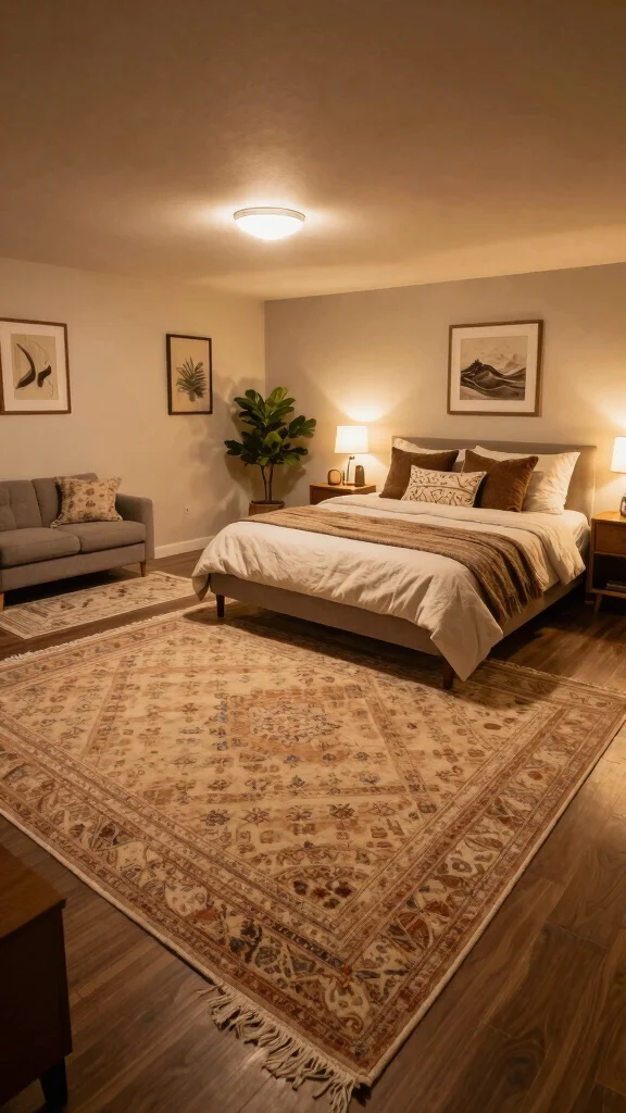 14 Basement Bedroom Ideas for a Cozy Comfortable Lower Level Sleep Space - 11. Use Area Rugs for Definition 1
