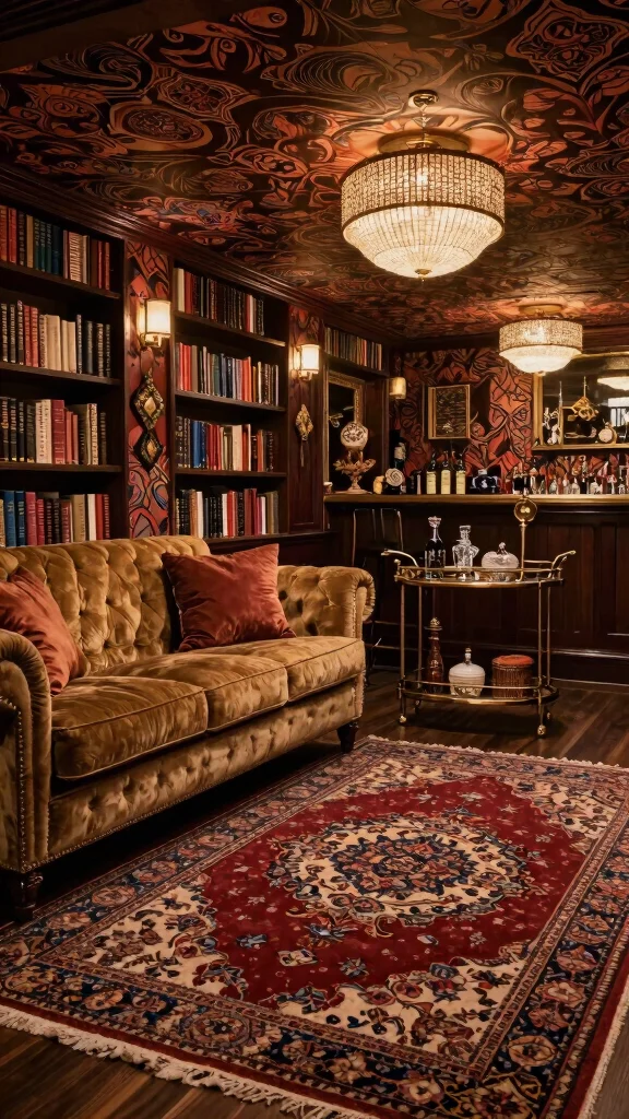 14 Basement Design Ideas From Cozy to Luxurious - 14. Vintage Glamour 1