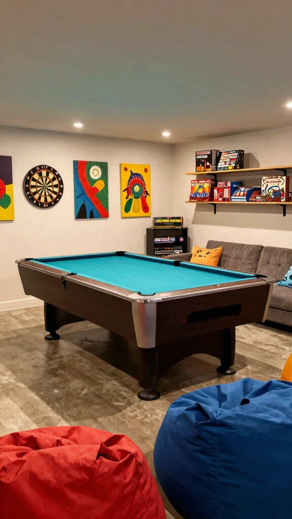 14 Basement Design Ideas From Cozy to Luxurious - 6. Inviting Game Room 1