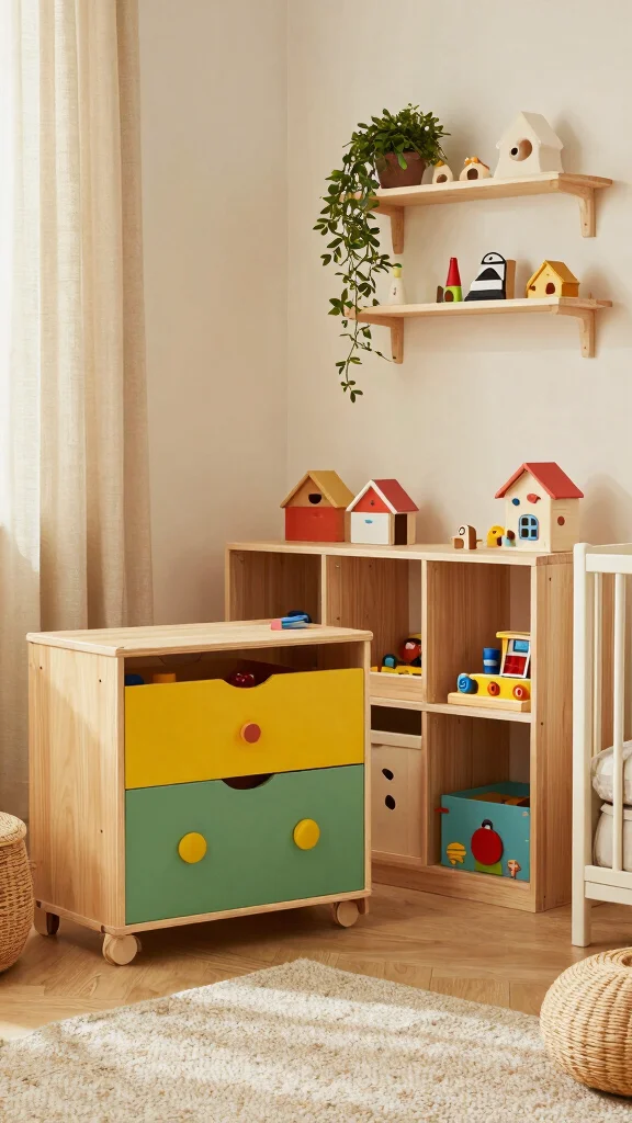 14 Nursery Furniture Ideas for a Functional Beautiful Baby Room - 11. Wooden Toy Storage 1