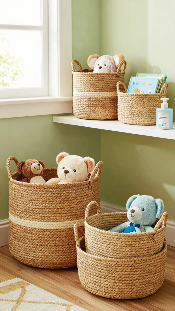 14 Nursery Storage Ideas for a Tidy Functional Beautiful Baby Room - 1. Woven Baskets for Natural Appeal 1