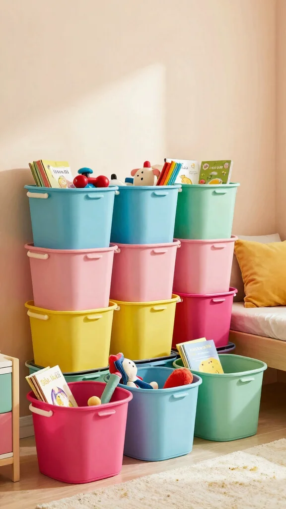 14 Nursery Storage Ideas for a Tidy Functional Beautiful Baby Room - 13. Colorful Storage Bins for Playful Vibes 1